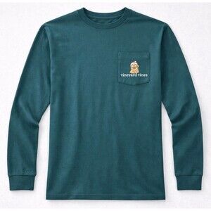 Vineyard Vines Long Sleeve T Shirt Small Green Dogs Sleigh Christmas Husky